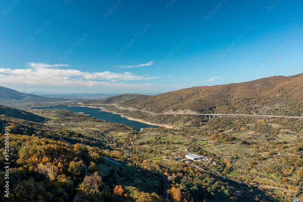 Drone aerial view autumn mountain landscape 