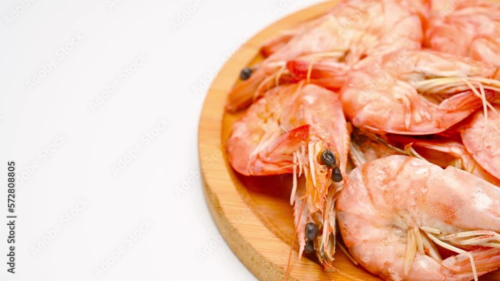 angle pan fresh cooked shrimps on white angle pan fresh cooked shrimps on white