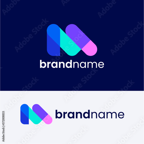 M Letter Overlapping Shape Logo Design