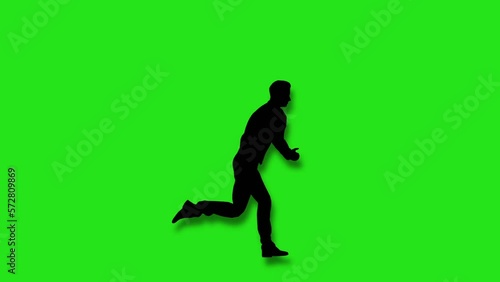 Man in silhouette running fast green screen
