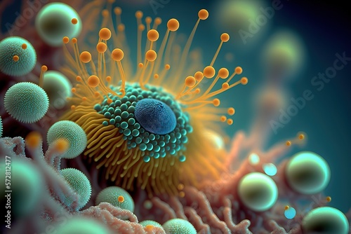 flore microbienne colorée, représentation de vue microscopique d'organisme cellulaire  vivant  photo