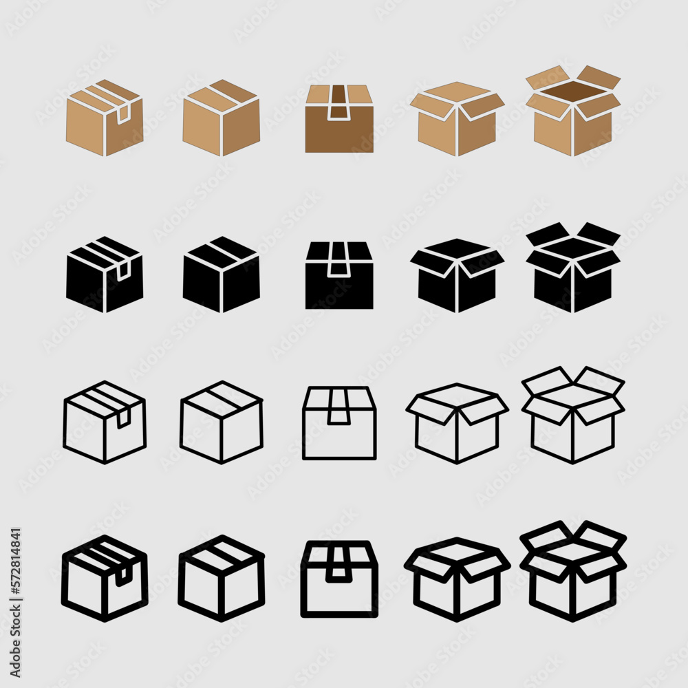 boxes icon set. Set of shipping, delivery box or container icons. Vector icons set in white background..eps boxes icon set. Set of shipping, delivery box or container icons. Vector icons set in white background..eps