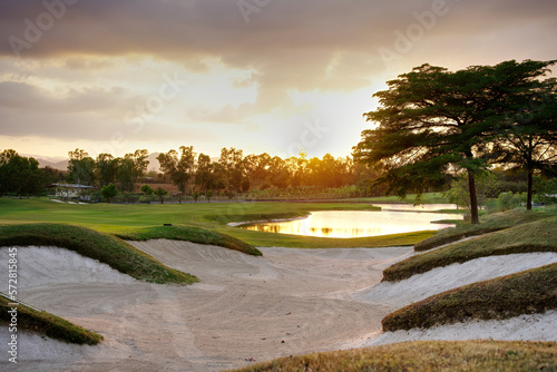 Golf course sand pit bunker aesthetic background,Used as obstacles for golf competitions for difficulty and falling off the course for beauty.