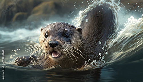 A playful otter splashing in a river