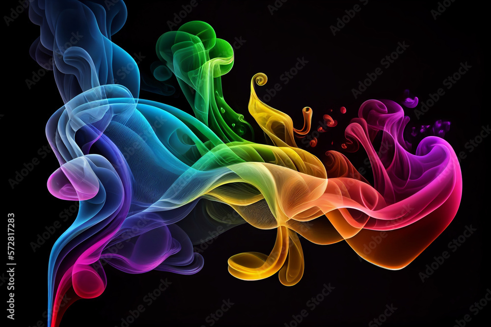 Fototapeta premium Abstract colorful smoke on black background. Generative AI illustration