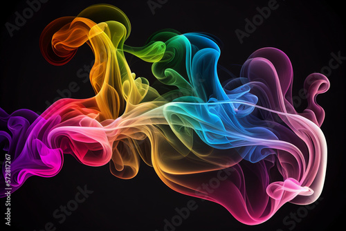Abstract colorful smoke on black background. Generative AI illustration