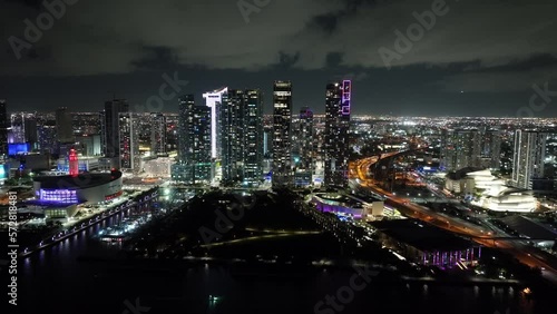 Wallpaper Mural Downtown Miami circa 2023. Aerial night drone video Torontodigital.ca