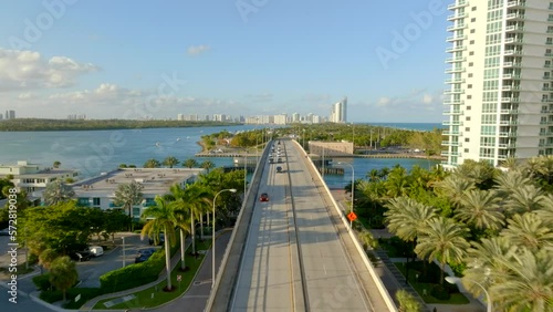 Aerial video Collins Avenue Bal Harbour bridge over inlet to Haulover flying north photo