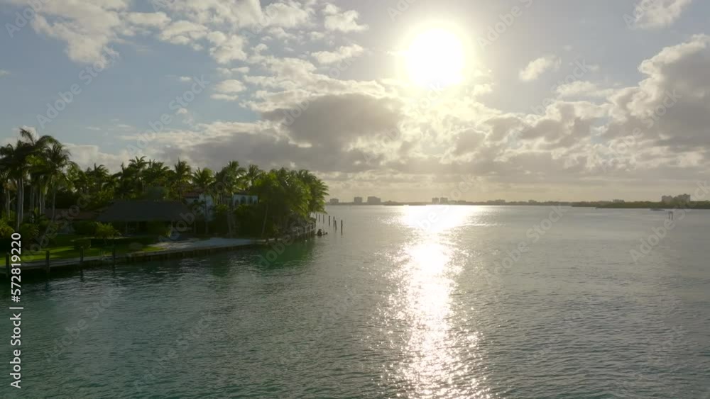 Aerial video waterfront mansion homes Miami sunset 4k Aerial video waterfront mansion homes Miami sunset 4k