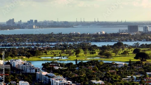 Aerial golf courses in Miami Beach shot with super telephoto lens