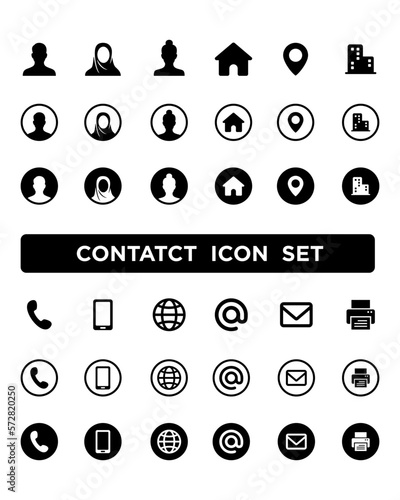 contact design template. company connection business card curriculum vitae icon set. Phone, website, address, location mail, man and woman muslim profile icon logo symbol sign pack.