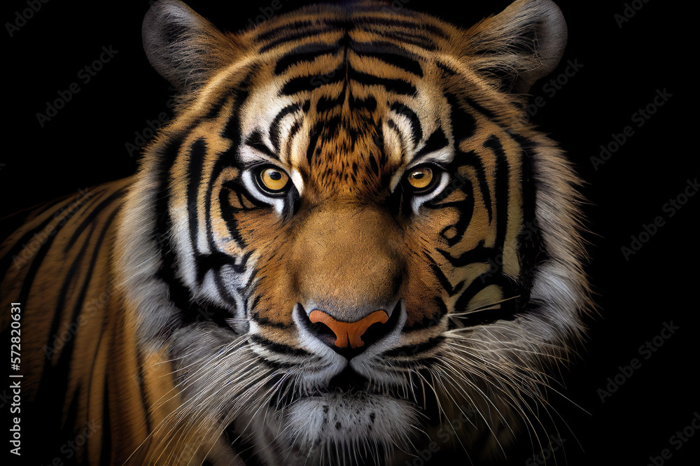 Portrait of a Tiger. Strange face tiger in nature. Close up view of tiger. Generative AI. Portrait of a Tiger. Strange face tiger in nature. Close up view of tiger. Generative AI.