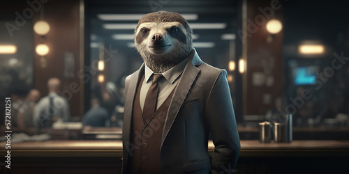 Sloth with suit in the office
