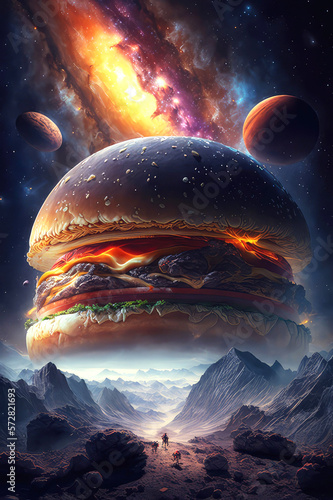 Photography food planet hamburger galaxy, ai