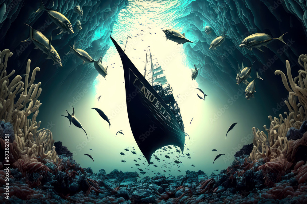 Obraz premium underwater yacht wallpaper, ai