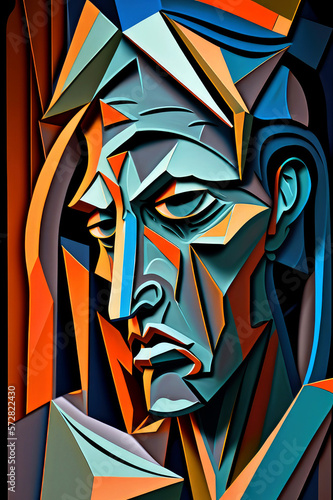 thinking fast and slow in the style of cubist, cubist face portrait, ai