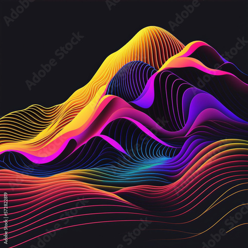 Neon Colorful Rainbow Vector Topgraphic Lines Generative AI	