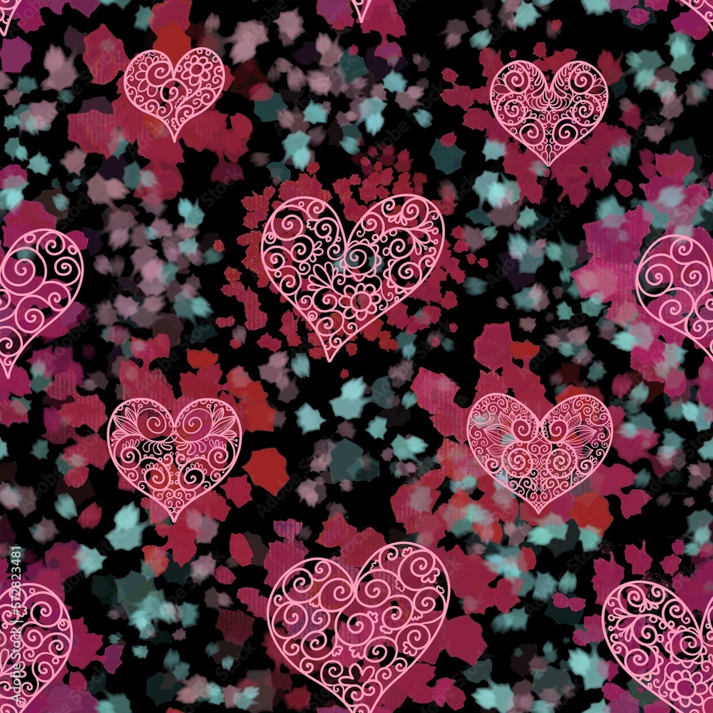 Fototapeta premium pink valentine hearts seamless pattern background fabric fashion design print wrapping paper digital illustration texture wallpaper colorful image 
