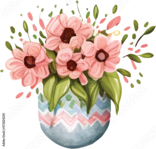 Spring Love Flowers Vase Watercolor Illustration. Lovely flowers decoration watercolor illustration with spring flowers.