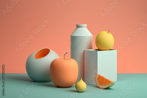 Minimal still life products with clean lines and negative space. Generative AI photo