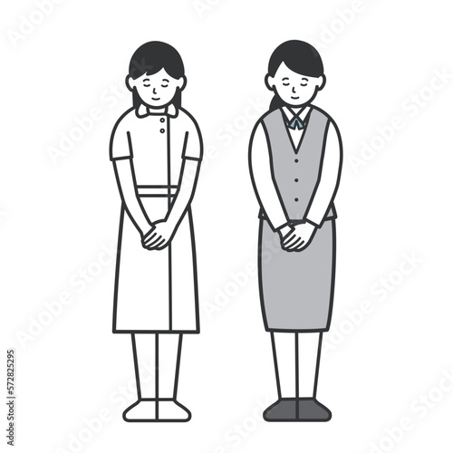 おじぎする看護師と受付のイラスト