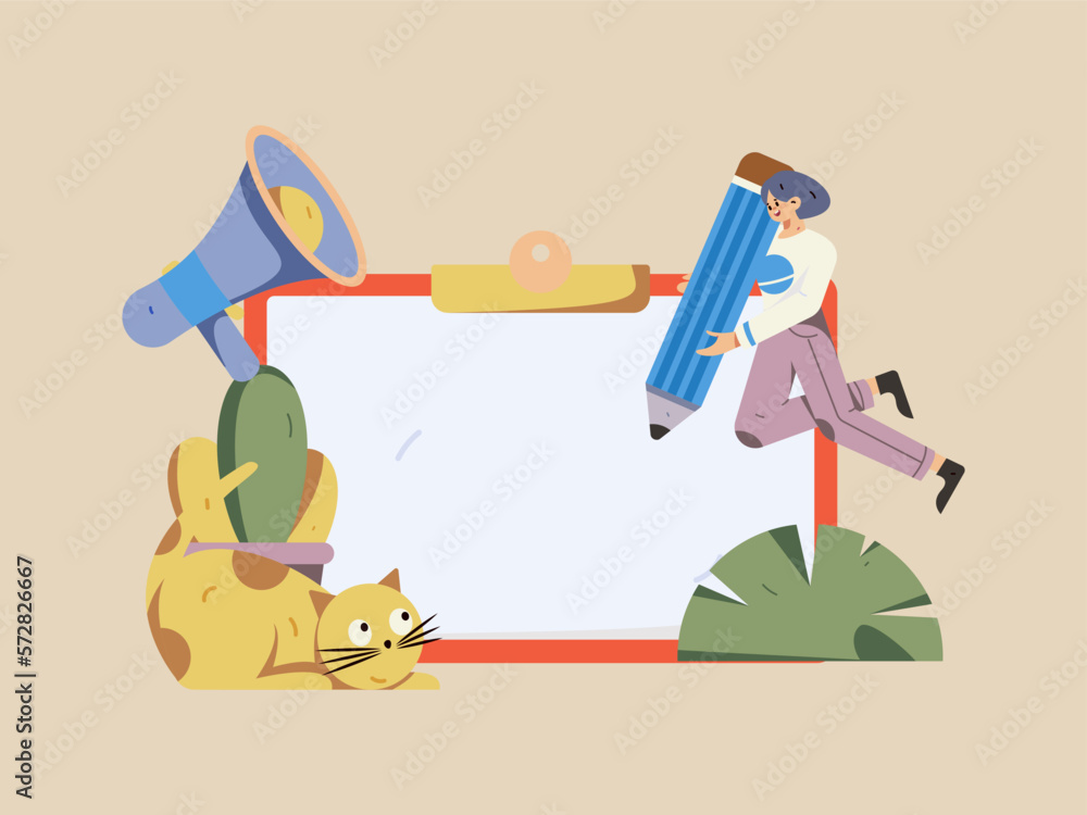 Fototapeta premium Notice bulletin vector creative flat hand drawn illustration