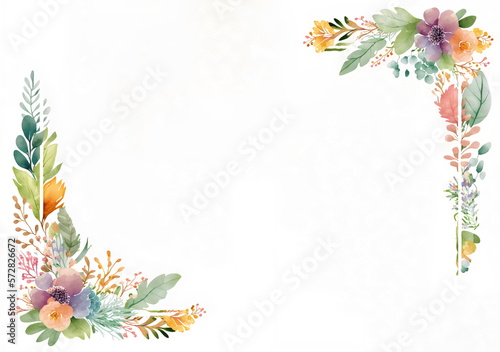 Fototapeta Naklejka Na Ścianę i Meble -  watercolor horizontal floral frame corner template, created with generative ai	