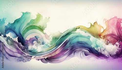 Watercolor texture waves soft colorw wavy background,Generative AI © simon