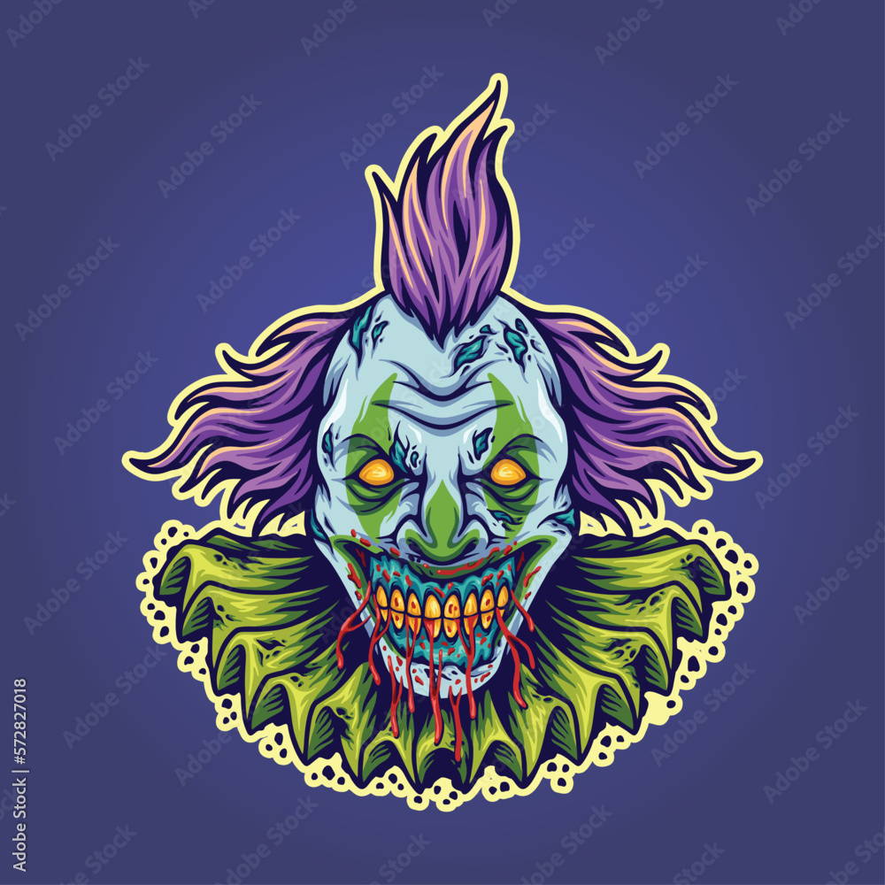 Scary horror clown head cartoon logo vector illustrations for your work logo, merchandise t-shirt, stickers and label designs, poster, greeting cards advertising business company or brands