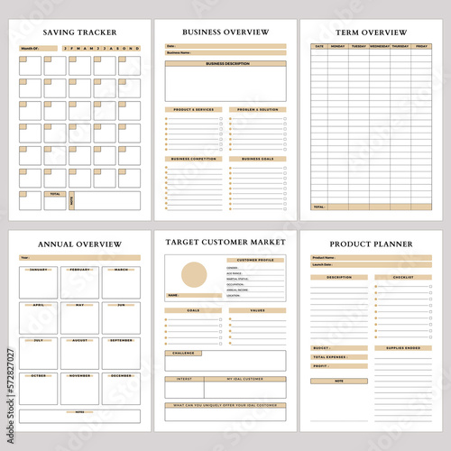 Minimalist planner pages templates. Printable Life & Business Planner Set. Life and business planner. Printable Page Saving Tracker, Business Overview, Term Overview, Annual Overview, Target Customer 