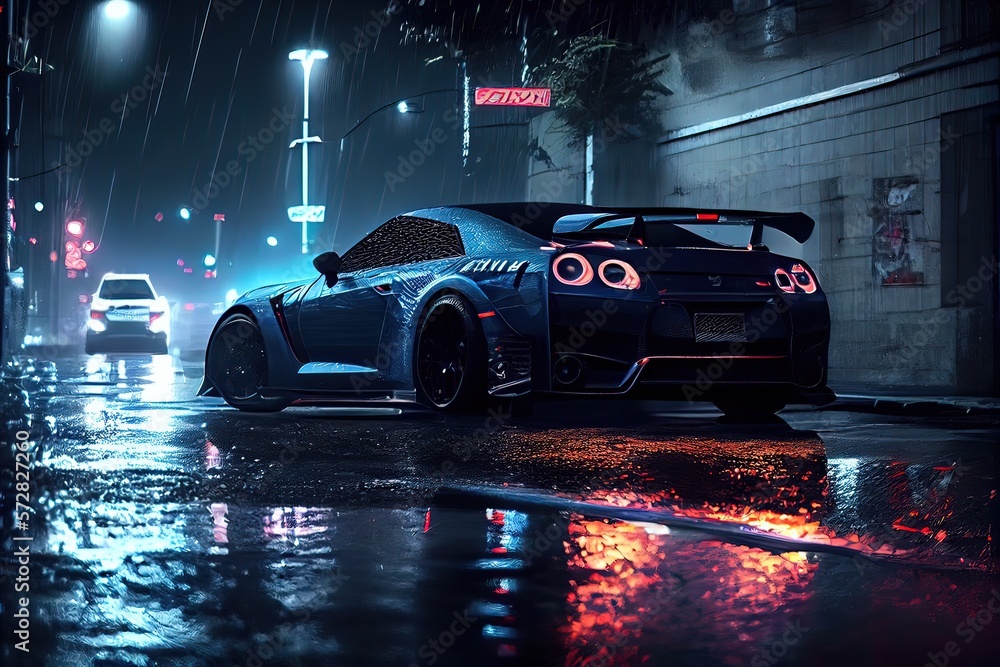 Blue sports car wallpaper, dark, night, rain, Stock Illustration ...