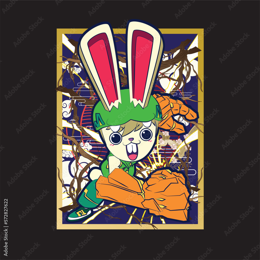 Fototapeta premium Rich Rabbit illustration for new year logo, notebook, and background 