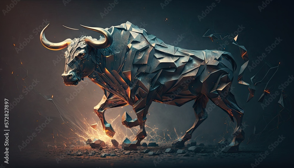 Cool, Epic, Artistic, Beautiful, and Unique Illustration of Bull Animal Cinematic Adventure: Abstract 3D Wallpaper Background with Majestic Wildlife and Futuristic Design (generative AI)
