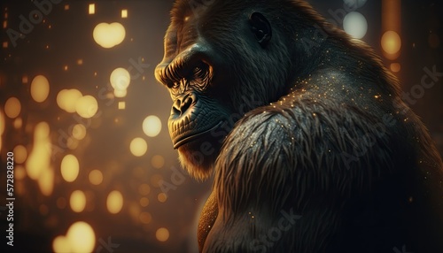 Cool, Epic, Artistic, Beautiful, and Unique Illustration of Gorilla Animal Cinematic Adventure: Abstract 3D Wallpaper Background with Majestic Wildlife and Futuristic Design (generative AI)