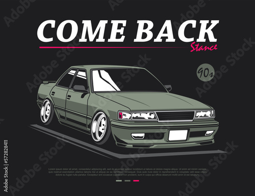 t-shirt design of 90s city car illustration vector graphic