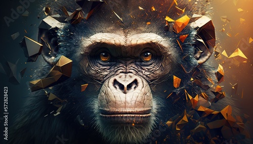 Cool, Epic, Artistic, Beautiful, and Unique Illustration of Monkey Animal Cinematic Adventure: Abstract 3D Wallpaper Background with Majestic Wildlife and Futuristic Design (generative AI)
