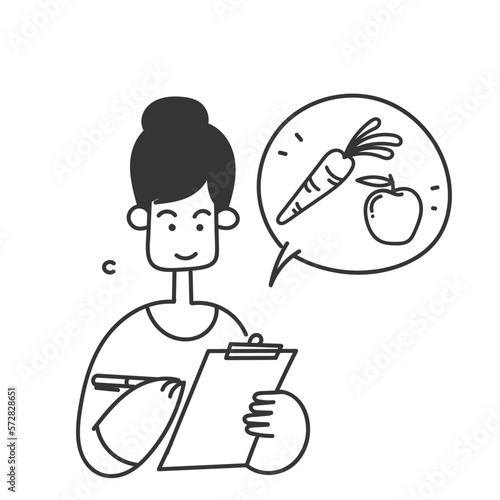 hand drawn doodle person with diet plan icon illustration