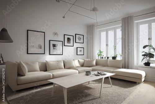 Modern living room. Luxurious apartment background with contemporary design. Modern interior design.Generative AI © rittichai