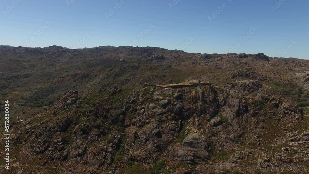 Medieval Castle Ruins in te Mountain Top of Castro Laboreiro in Portugal Aerial View Medieval Castle Ruins in te Mountain Top of Castro Laboreiro in Portugal Aerial View