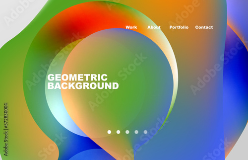 Landing page abstract liquid background. Flowing shapes, round design and circle. Web page for website or mobile app wallpaper