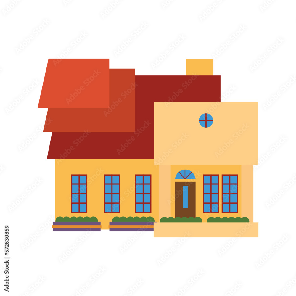 Luxury house vector clip art with stacked roof and chimney. A house with yellow paint. Suitable for property and real estate infographic. Luxury house vector clip art with stacked roof and chimney. A house with yellow paint. Suitable for property and real estate infographic.