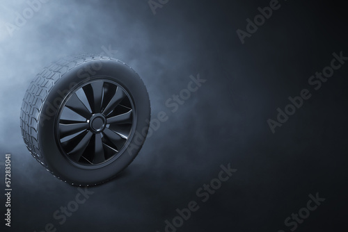 Car tires on dark background 3d illustration