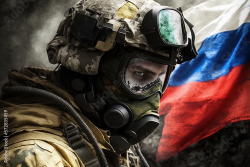 War Russia and Ukranian,special forces soldier comes out of the smoke on the battlefield. united states military special operations. Computer games, battlefield, Ukraine Russia War, GENERATIVE AI photo