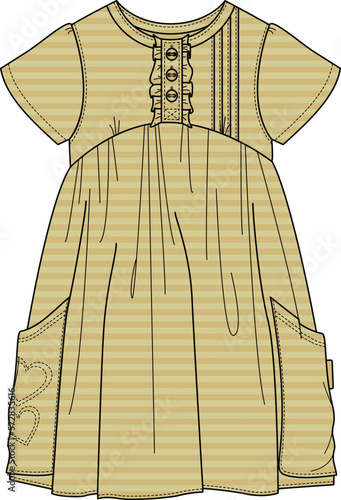 KID GIRLS AND TEENS WEAR DRESS WITH STRIPE PATTERN VECTOR