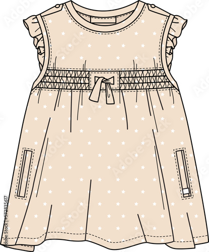 KID GIRLS AND TEENS WEAR DRESS WITH STAR PATTERN VECTOR