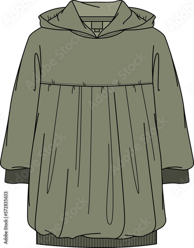 KID GIRLS AND TEENS WEAR HOODED DRESS VECTOR