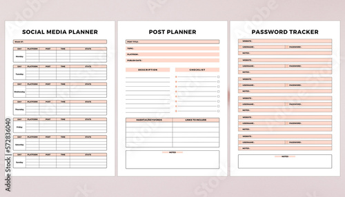 Minimalist planner pages templates. Printable Life & Business Planner Set. Life and business planner. Printable Page Social Media Planner, Post planner, Password Tracker.