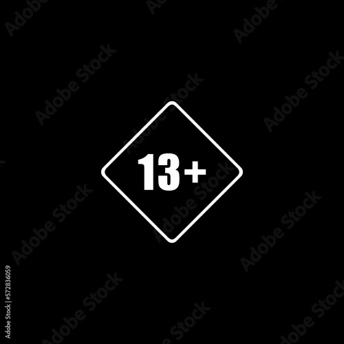 Sign of Adult Only Icon Symbol for Thirteen Plus or 13 Plus Age. Vector Illustration