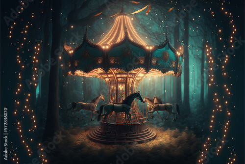 magical carousel in enchanted forest photo