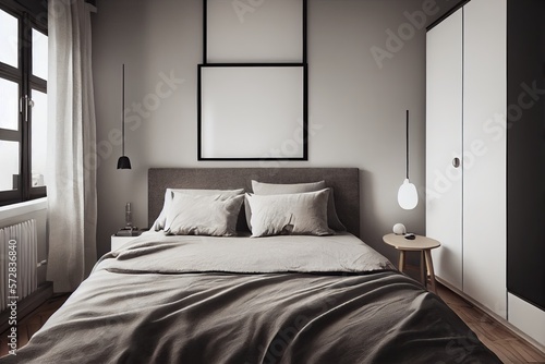 Wallpaper Mural Modern luxery scandinavian design. Luxery apratment bedroom cozy with light from the window. feeling comfort with wooden mockup.Generative AI Torontodigital.ca